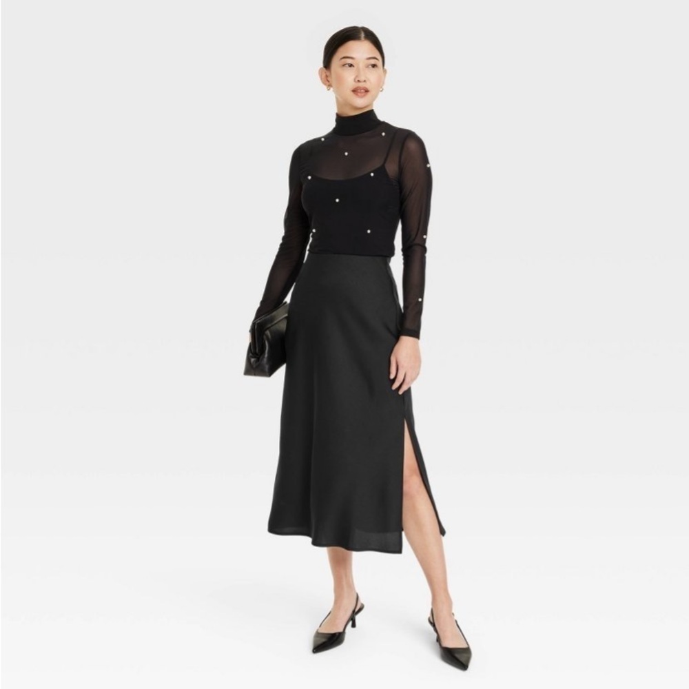 Women's A-Line Midi Slip Skirt - A New Day™ Black new